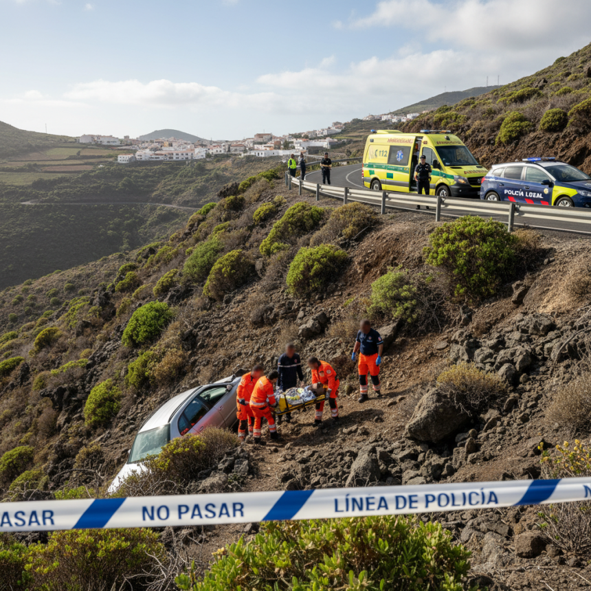 Rescatada una mujer tras precipitarse su vehículo por un desnivel en Valverde, El Hierro