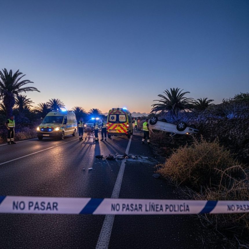 TF-66 en Arona: dos hombres resultan heridos tras salida de vía y vuelco de turismo